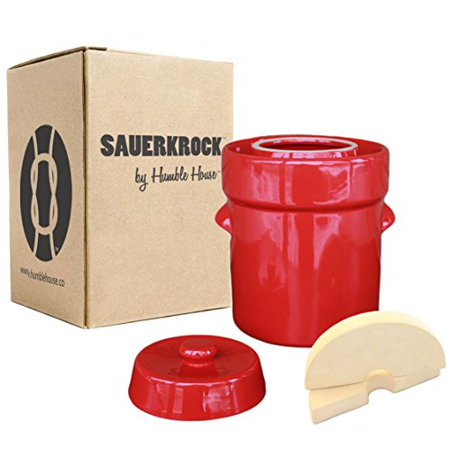 Humble House Fermentation Crock German-Style SAUERKROCK'Original' 5 Liter (1.3 Gallon) Water Sealed Jar, Lid and Weights in Heirloom Red - For Fermenting Sauerkaut, Kimchi and Pickles!