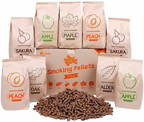 Smoker Wood Pellets Variety Pack of 9 pcs - Premium Cooking Pellet for All Type of Smokers, Electric or Gas Grills- About 12 lb