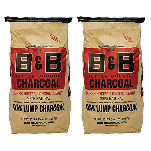 B&B Charcoal Signature Low Smoke Long Burning Oak Lump Charcoal with All Natural Material for Grills and Barbecues, 20 Pounds (2 Pack)