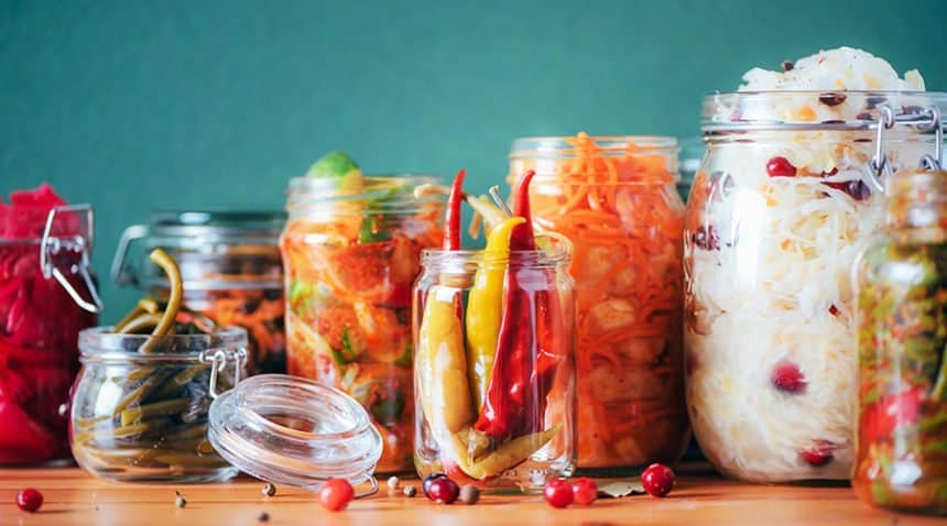 image of a range of fermented foods with many potential health benefits
